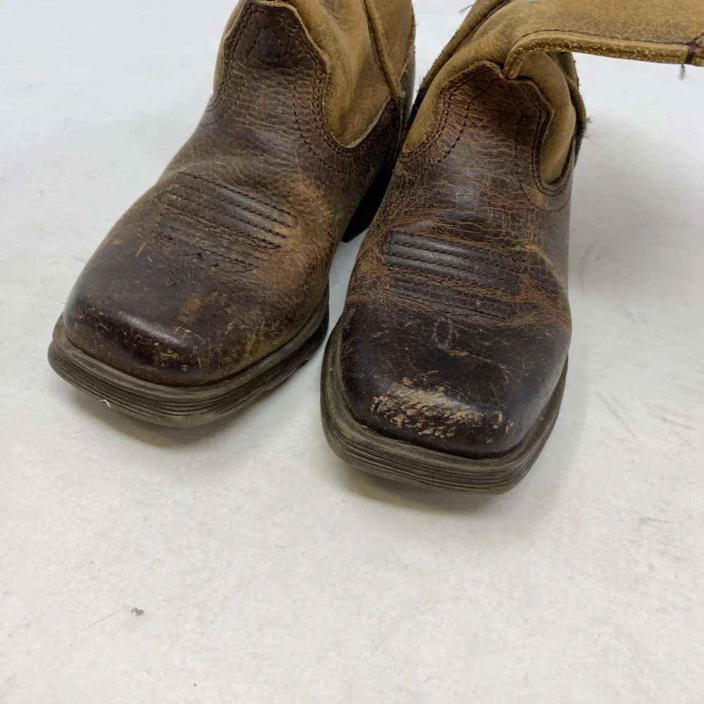 Ariat Kids Brown Leather Square Toe Western Cowboy Boots 10007602 Size 8.5